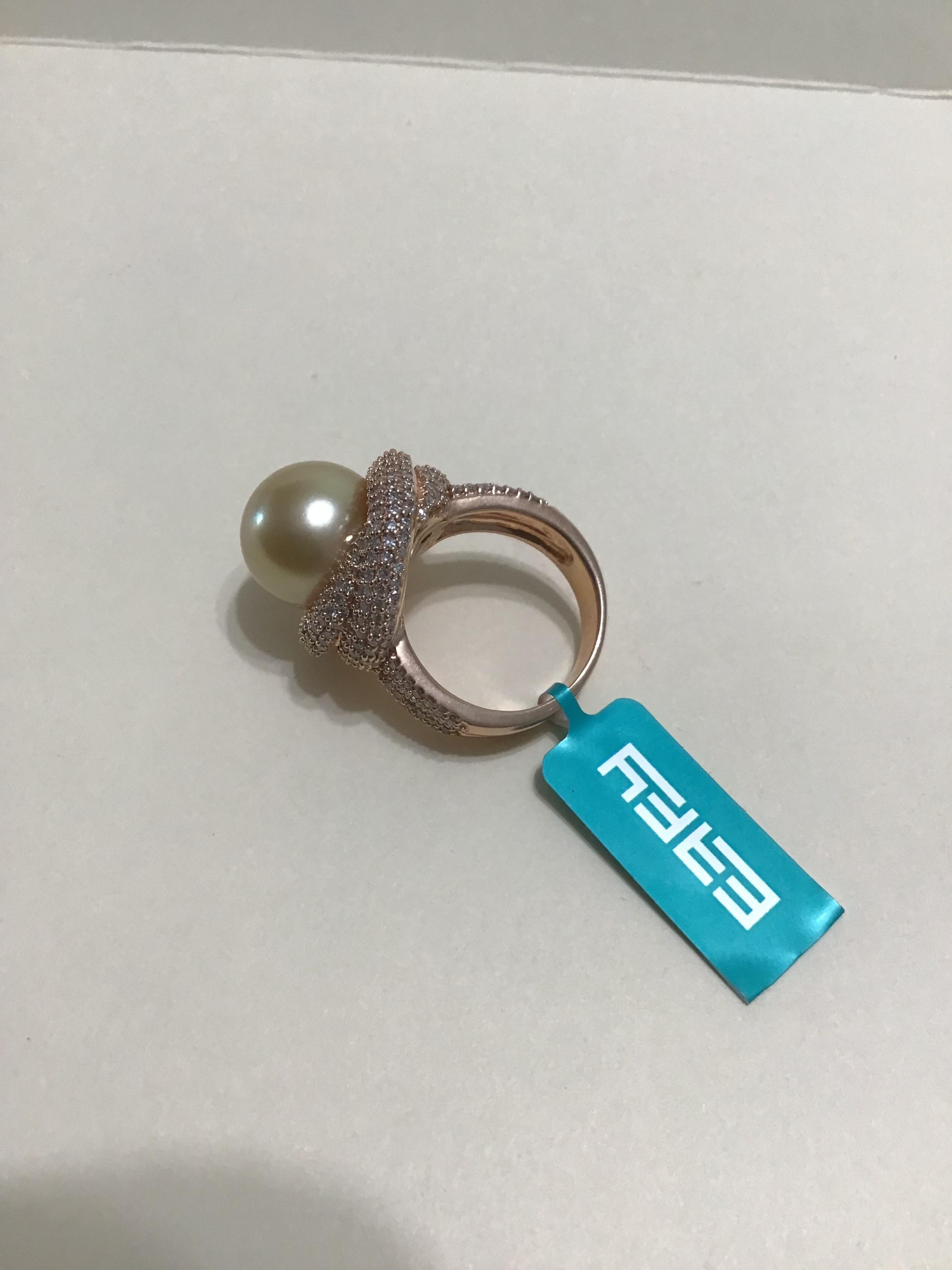 Women's EFFY 18K Rose Gold 1.80 Carat Diamond Pearl Fashion Statement Ring New For Sale