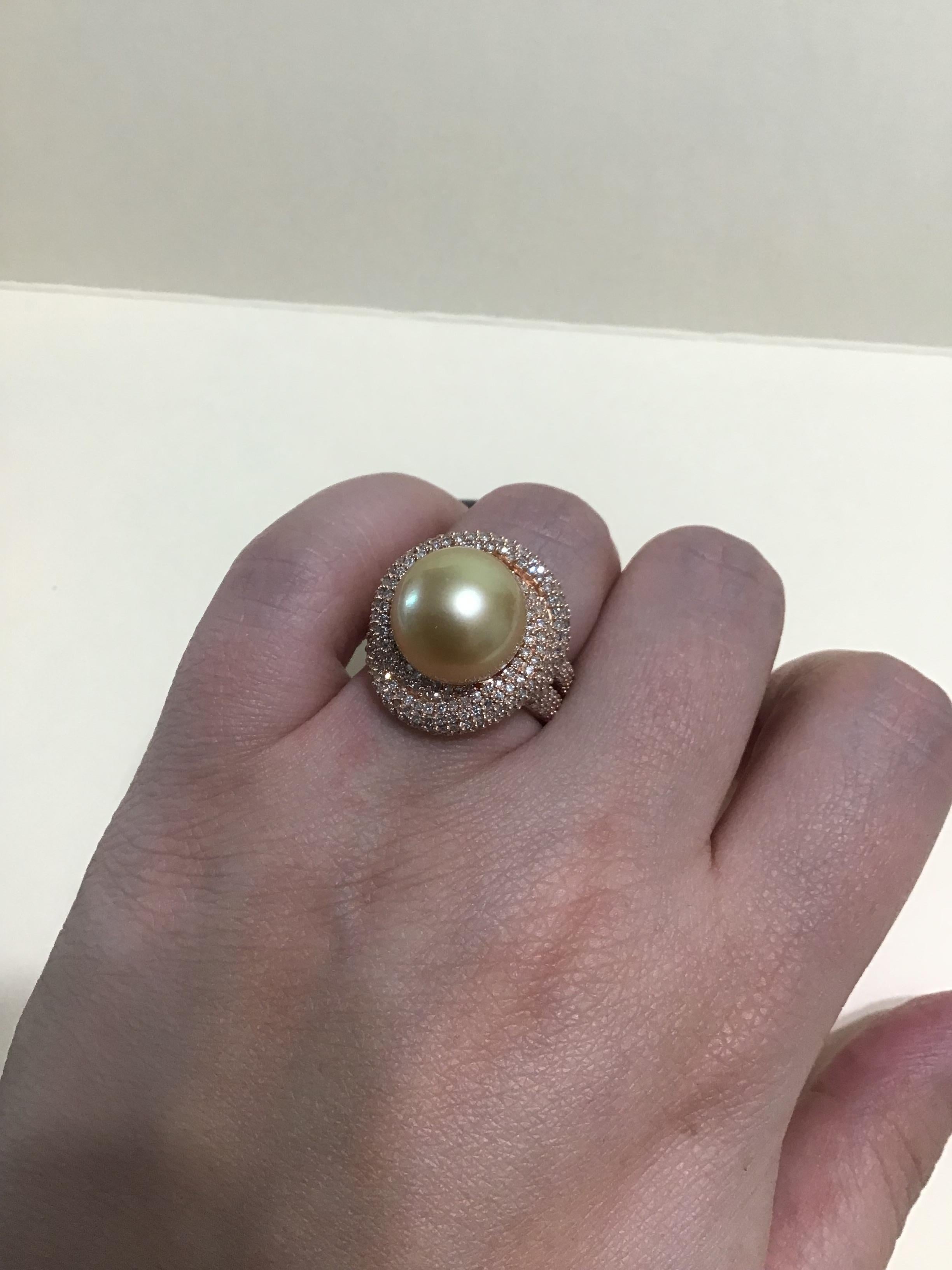 EFFY 18K Rose Gold 1.80 Carat Diamond Pearl Fashion Statement Ring New For Sale 1
