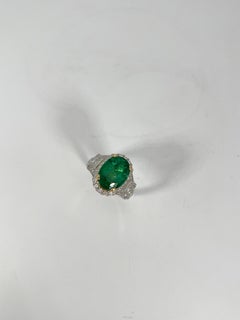 EFFY 18K White and Yellow Gold Ring with 4.70 CT Emerald and .89 CTW Diamonds