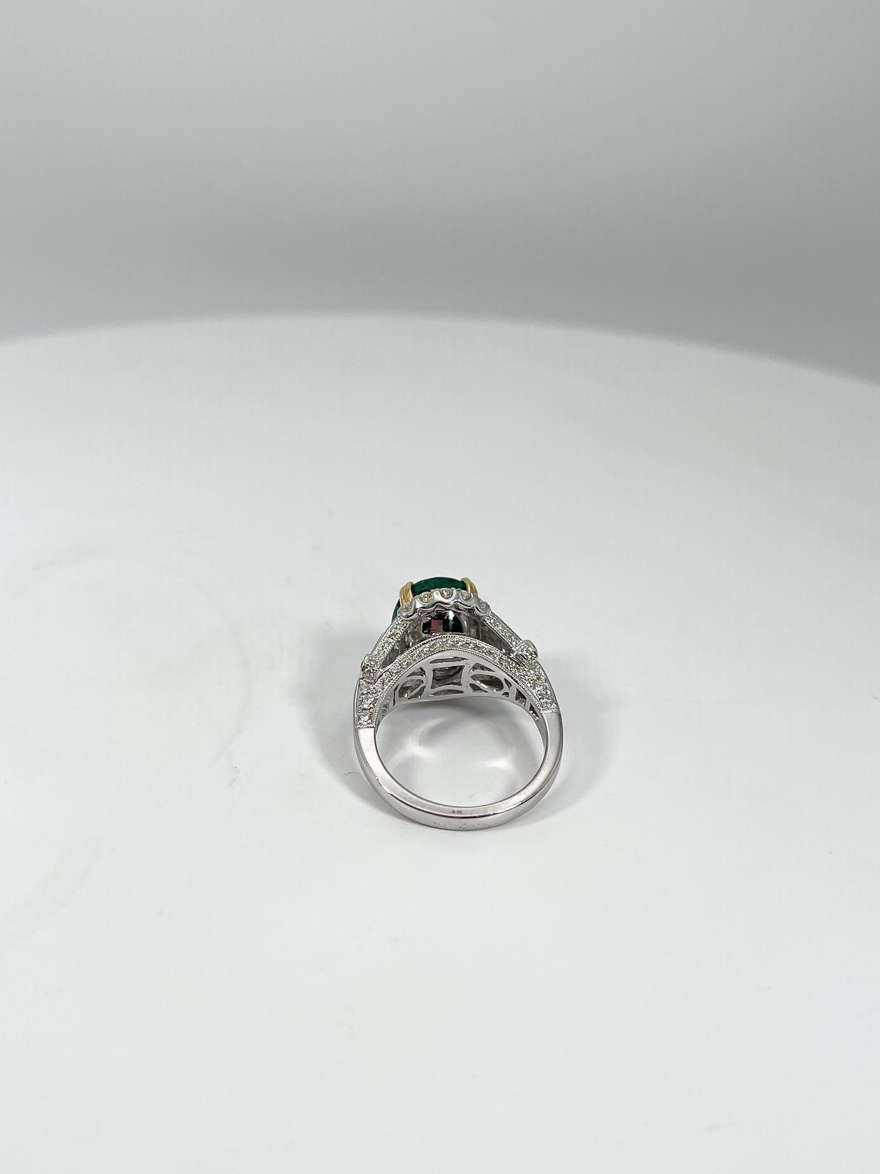 EFFY 18K White and Yellow Gold Ring with 4.70 CT Emerald and .89 CTW Diamonds In Good Condition For Sale In Stuart, FL