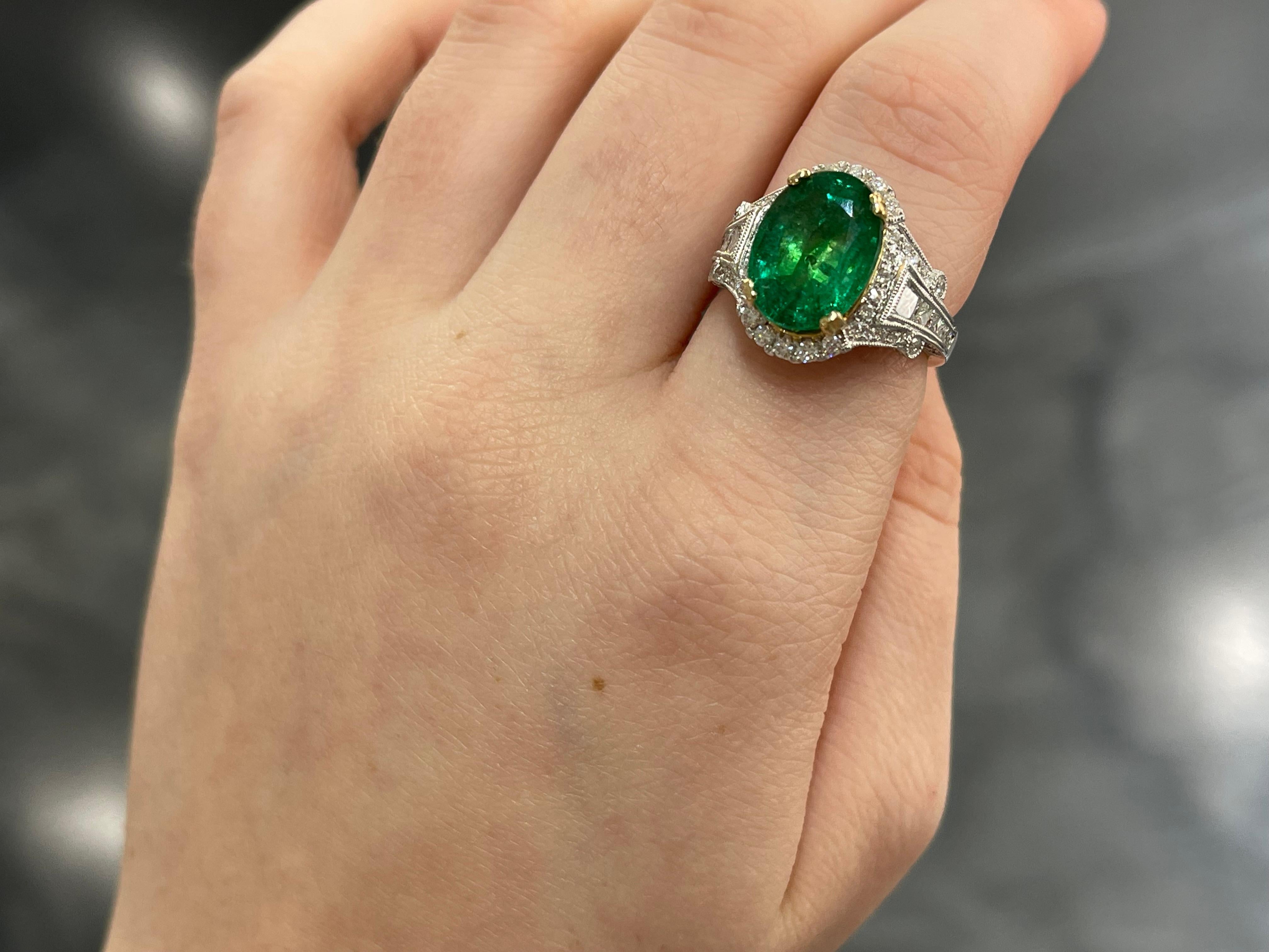 Women's EFFY 18K White and Yellow Gold Ring with 4.70 CT Emerald and .89 CTW Diamonds For Sale