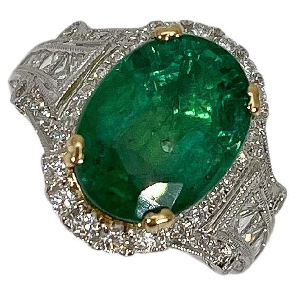 EFFY 18K White and Yellow Gold Ring with 4.70 CT Emerald and .89 CTW Diamonds