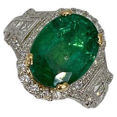 EFFY 18K Weiß- und Gelbgold Ring mit 4,70 CT Smaragd und .89 CTW Diamanten
