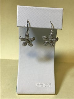 EFFY 18K White Gold 0.97 Carat Diamond Fashion Earrings Flower Lily New
