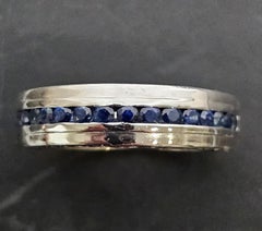 Effy 18k White Gold Channel Sapphire Wedding Band Ring sz 8 7.8g 6mm Etched Wall
