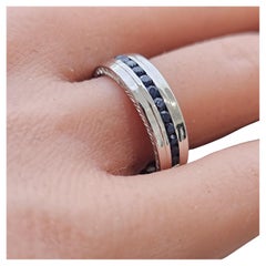 Effy 18k White Gold Channel Sapphire Wedding Band Ring sz 8 7.8g 6mm Etched Wall
