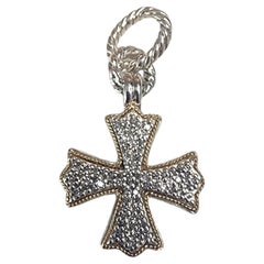Effy 18k Yellow Gold and Sterling Silver Diamond Cross Pendant #24749