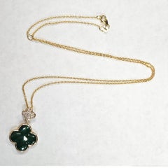 EFFY 18kt Yellow Gold Malachite & Diamond Clover Necklace