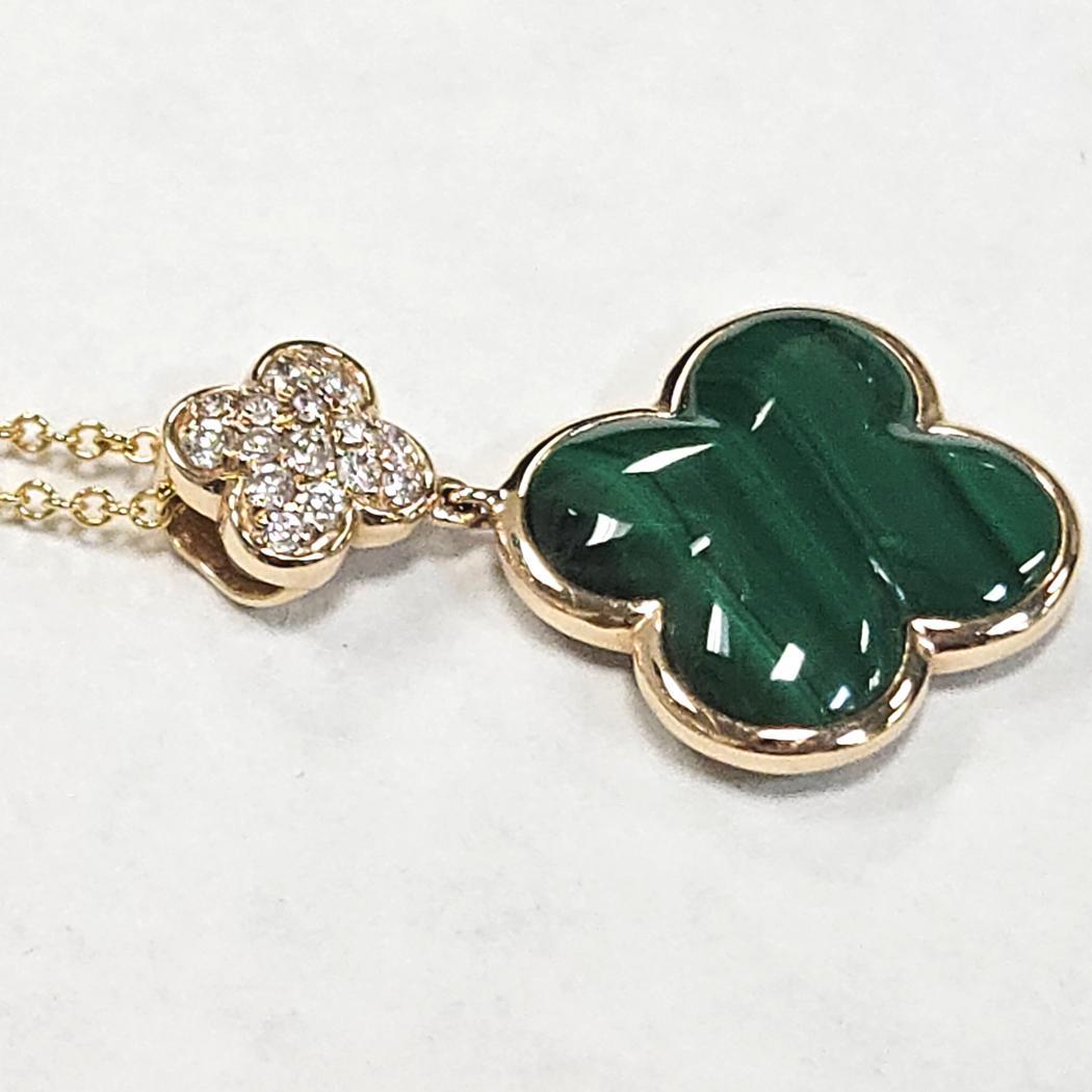 Taille ronde Effy - Collier trèfle en or jaune 18 carats avec malachite et diamants en vente