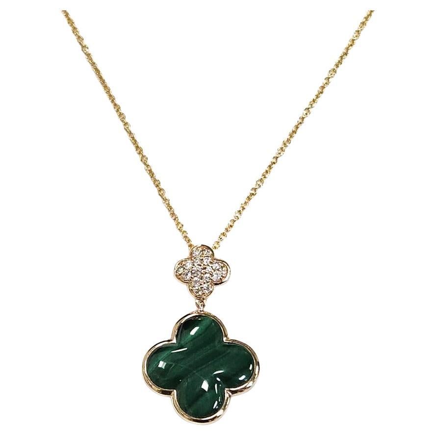 Effy, collana con trifoglio di malachite e diamanti in oro giallo 18 carati