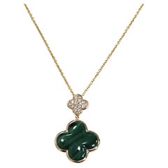 Effy - Collier trèfle en or jaune 18 carats avec malachite et diamants
