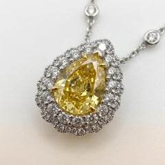 EFFY 2 Carat Natural Yellow Pear-Cut Diamond Halo Pendant Necklace