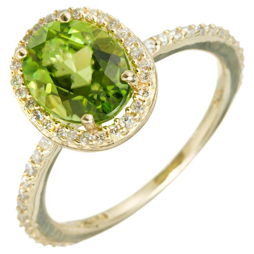 Effy 2.00 Carat Peridot Diamond Yellow Gold Halo Engagement Ring  For Sale