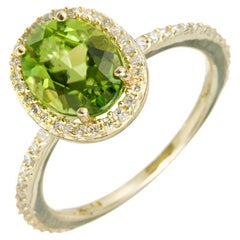 Effy 2.00 Carat Peridot Diamond Yellow Gold Halo Engagement Ring 