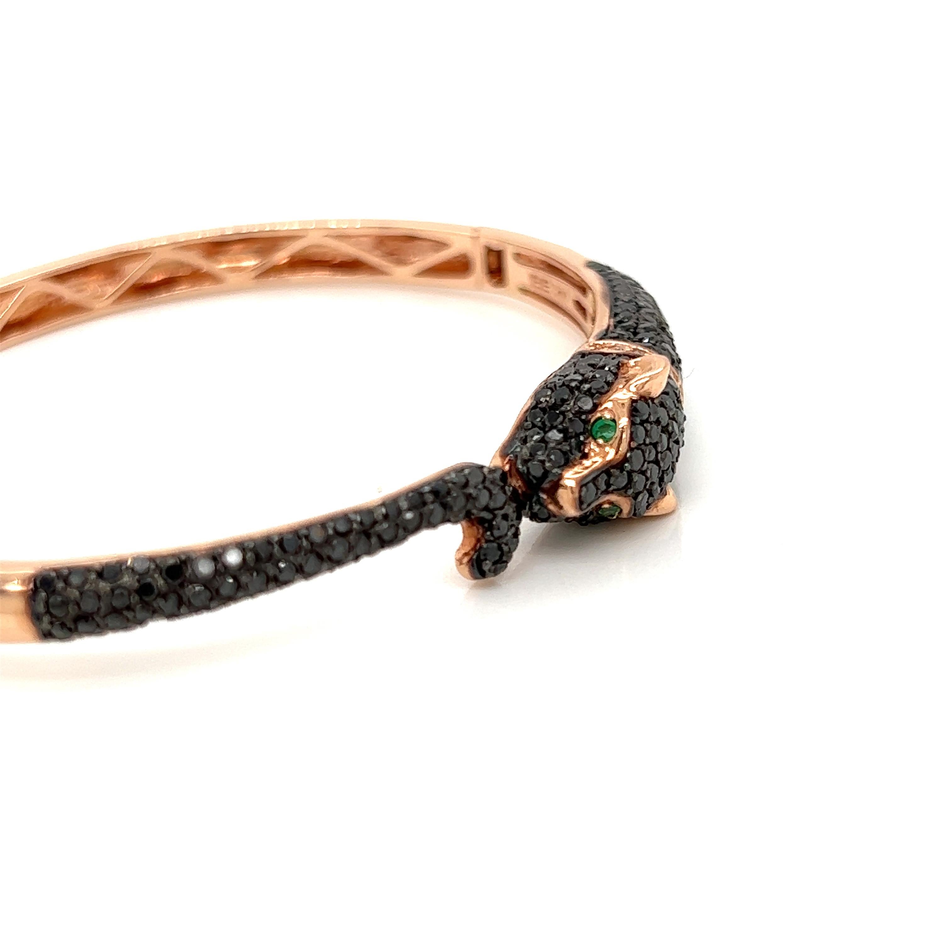Effy 3.08 cttw Black and White Diamond, Emerald Rose Gold Designer Bangle In New Condition In Derby, NY