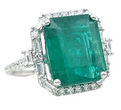 Effy 3.79 Carat Emerald Cut Colombian Emerald Ring with Diamonds 14K White Gold