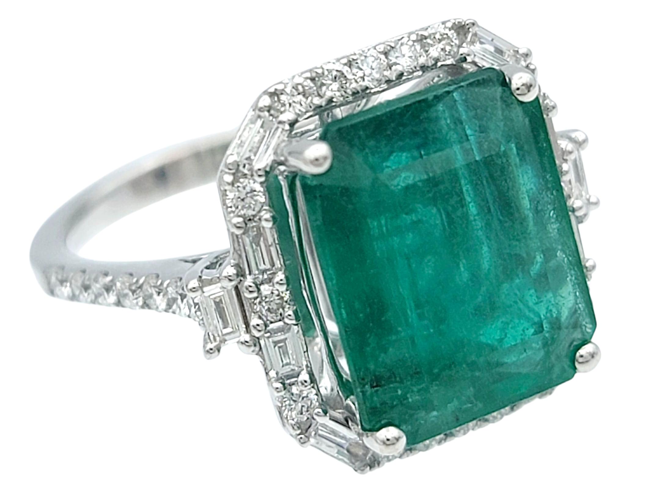 Effy 3,79 Karat Smaragdschliff kolumbianischen Smaragd Ring mit Diamanten 14K Weißgold (Zeitgenössisch) im Angebot