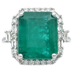 Effy 3.79 Carat Emerald Cut Colombian Emerald Ring with Diamonds 14K White Gold