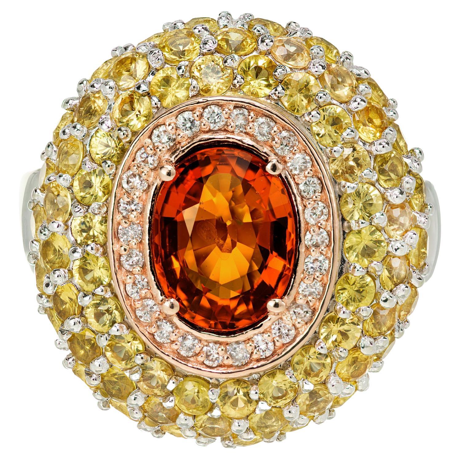 Effy 4.00 Carat Sapphire Diamond White Rose Gold Cocktail Cluster Ring