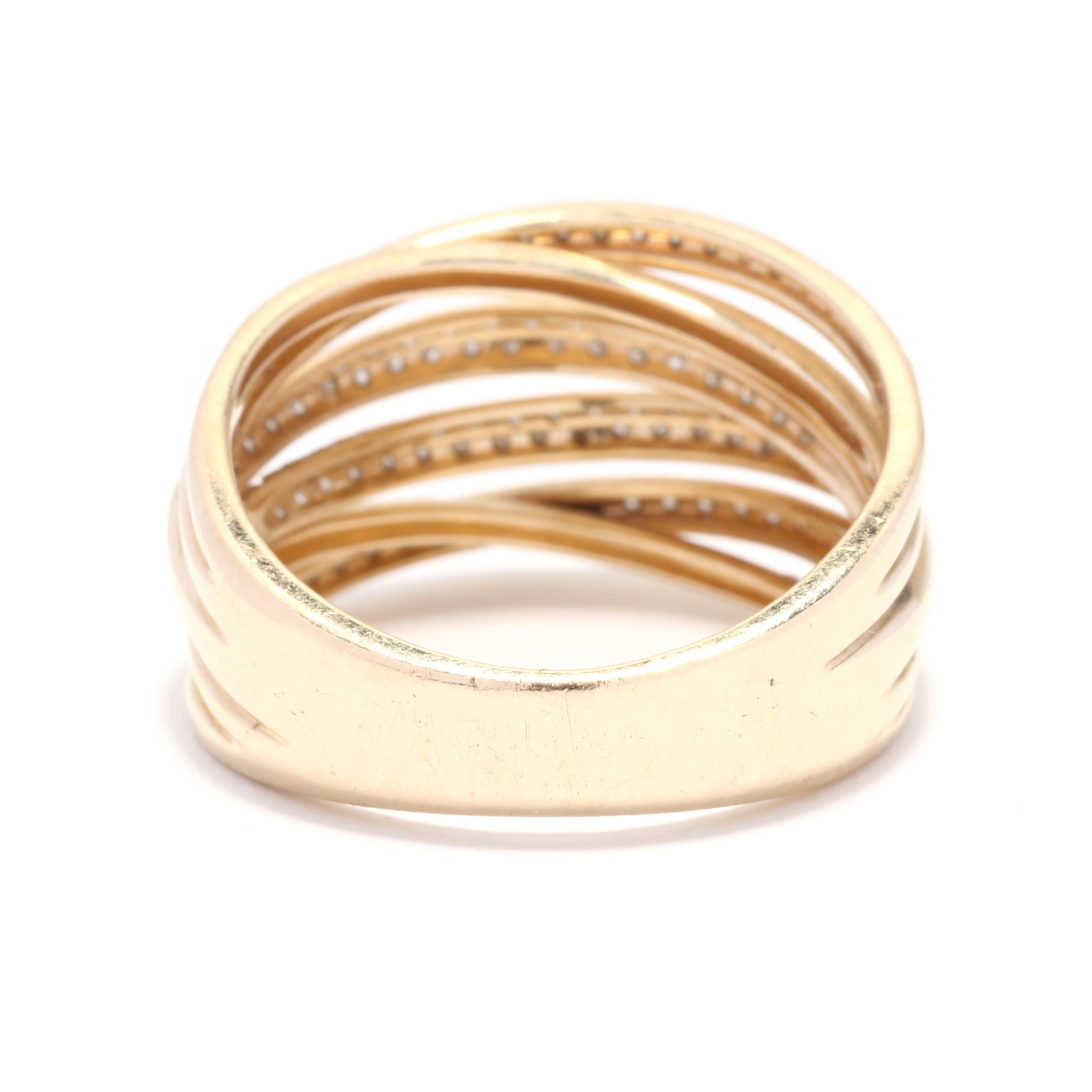Single Cut Effy .40ctw Diamond Crossover Wide Band Ring, 14k Yellow Gold, Ring