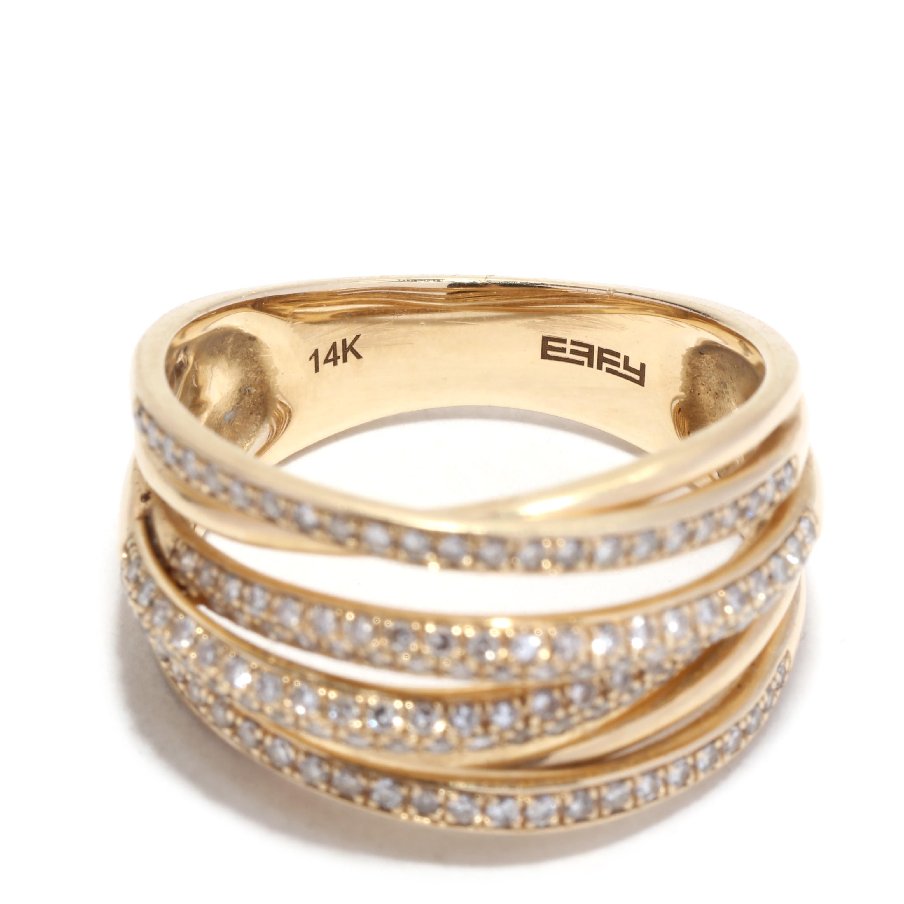 Women's or Men's Effy .40ctw Diamond Crossover Wide Band Ring, 14k Yellow Gold, Ring