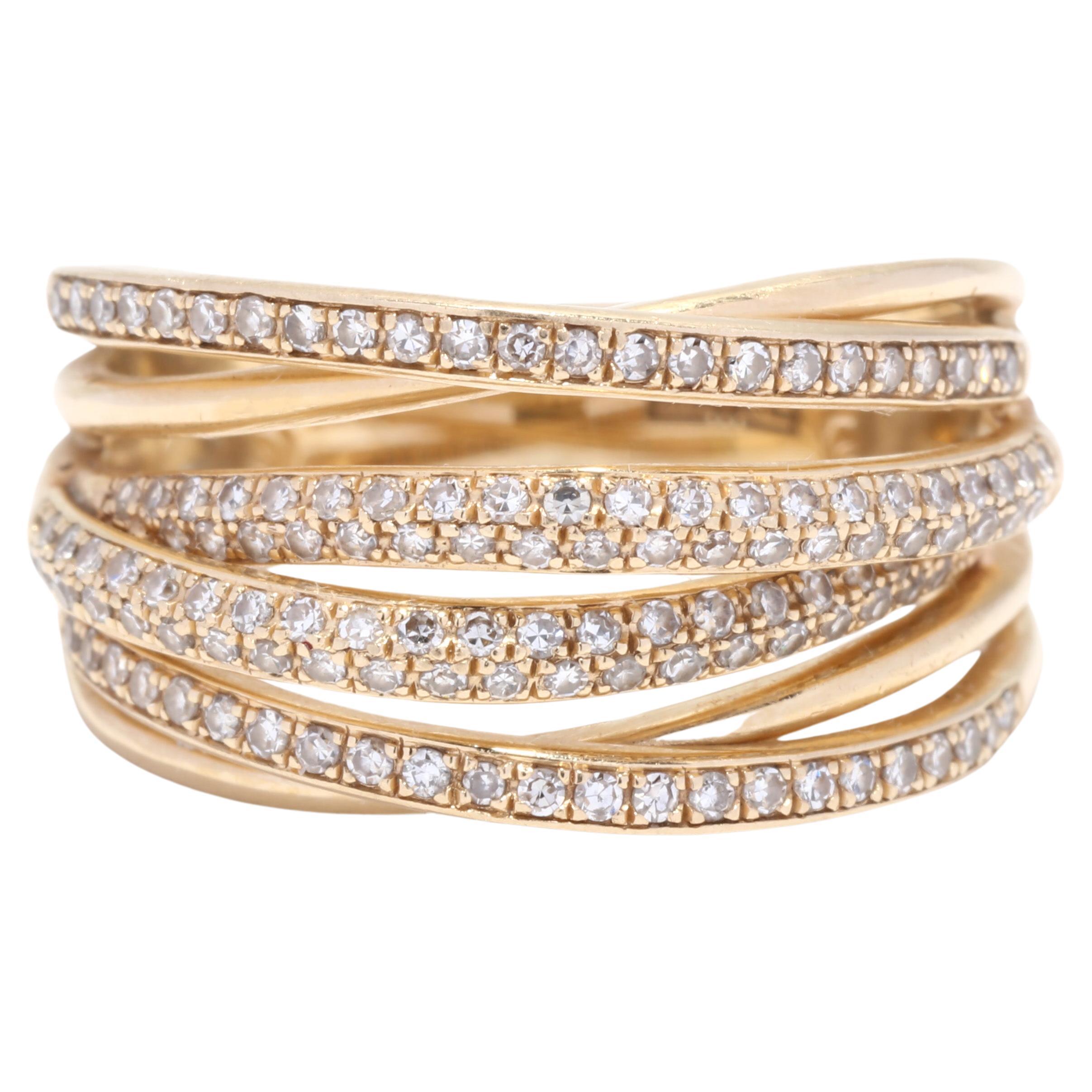 Effy .40ctw Diamond Crossover Wide Band Ring, 14k Yellow Gold, Ring