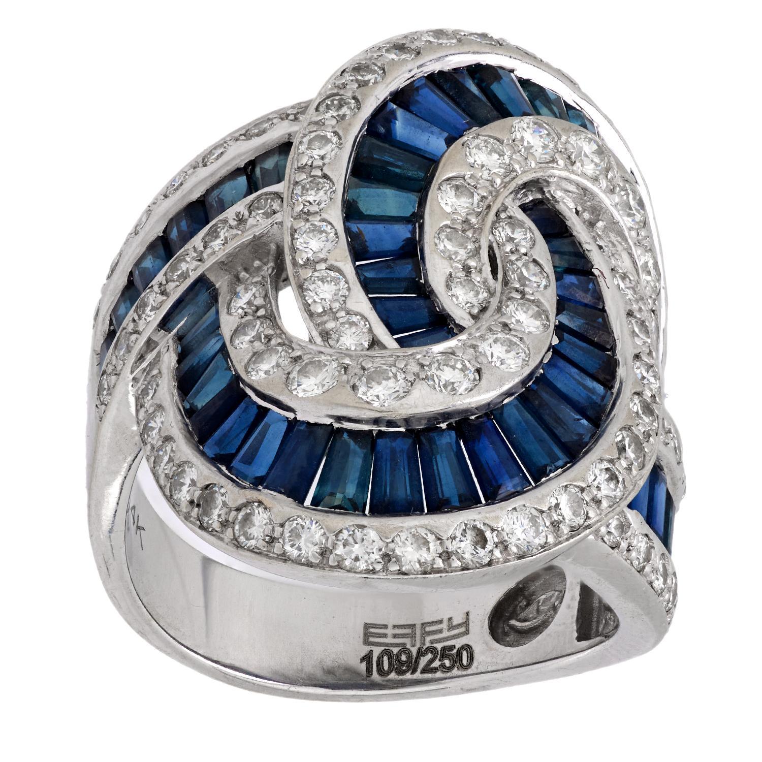 Effy 5.25 carat sapphire diamond 14k white gold cocktail ring