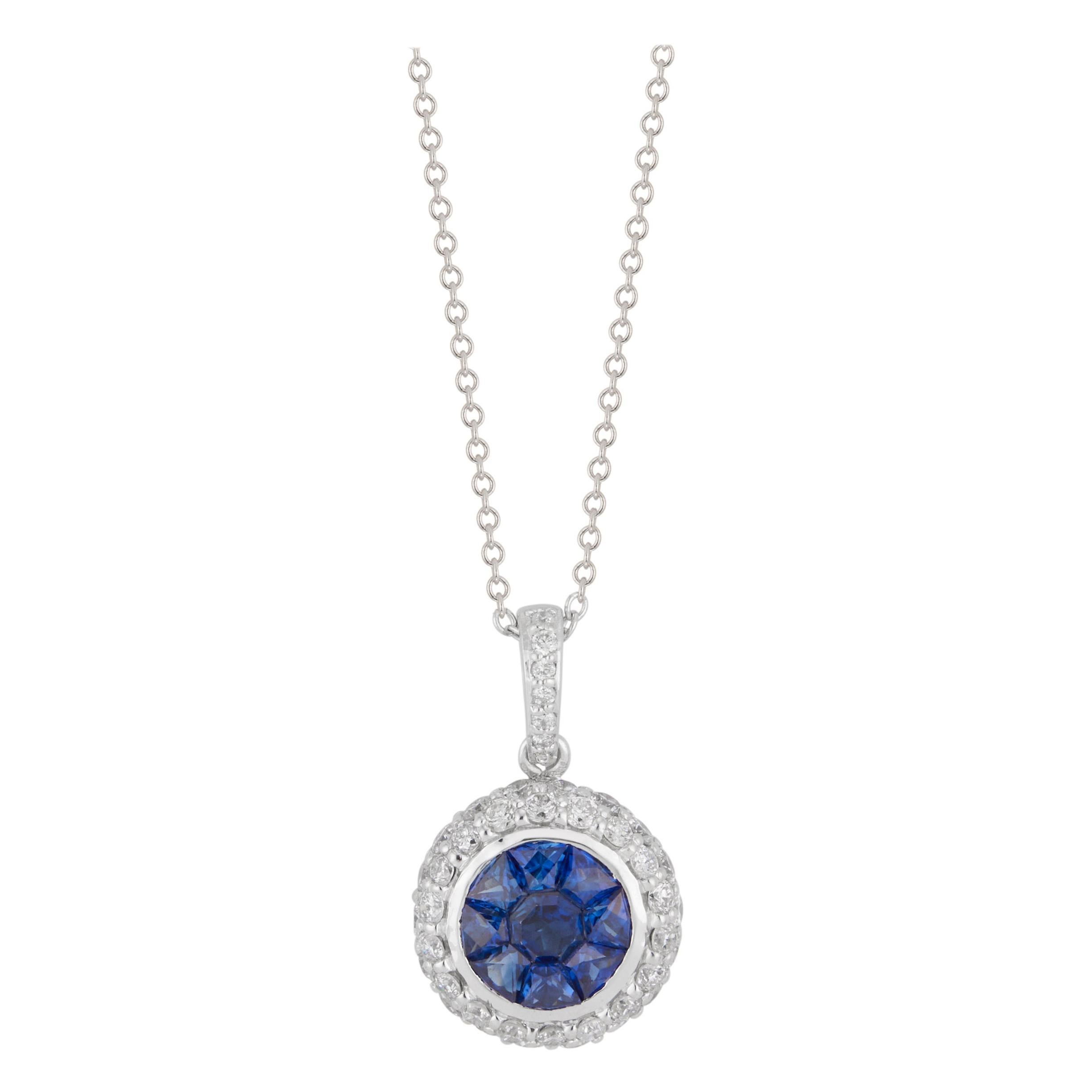 Effy .60 Carat Blue Sapphire Diamond Halo White Gold Pendant Necklace