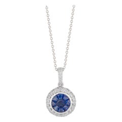 Effy .60 Carat Blue Sapphire Diamond Halo White Gold Pendant Necklace