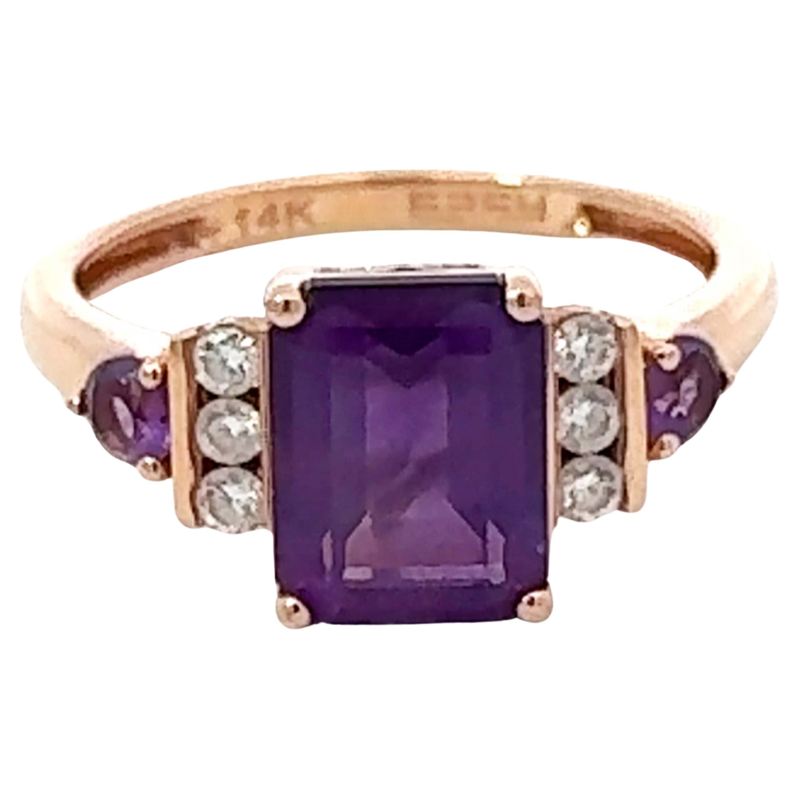 EFFY Amethyst and Diamond Ring 14k Rose Gold For Sale