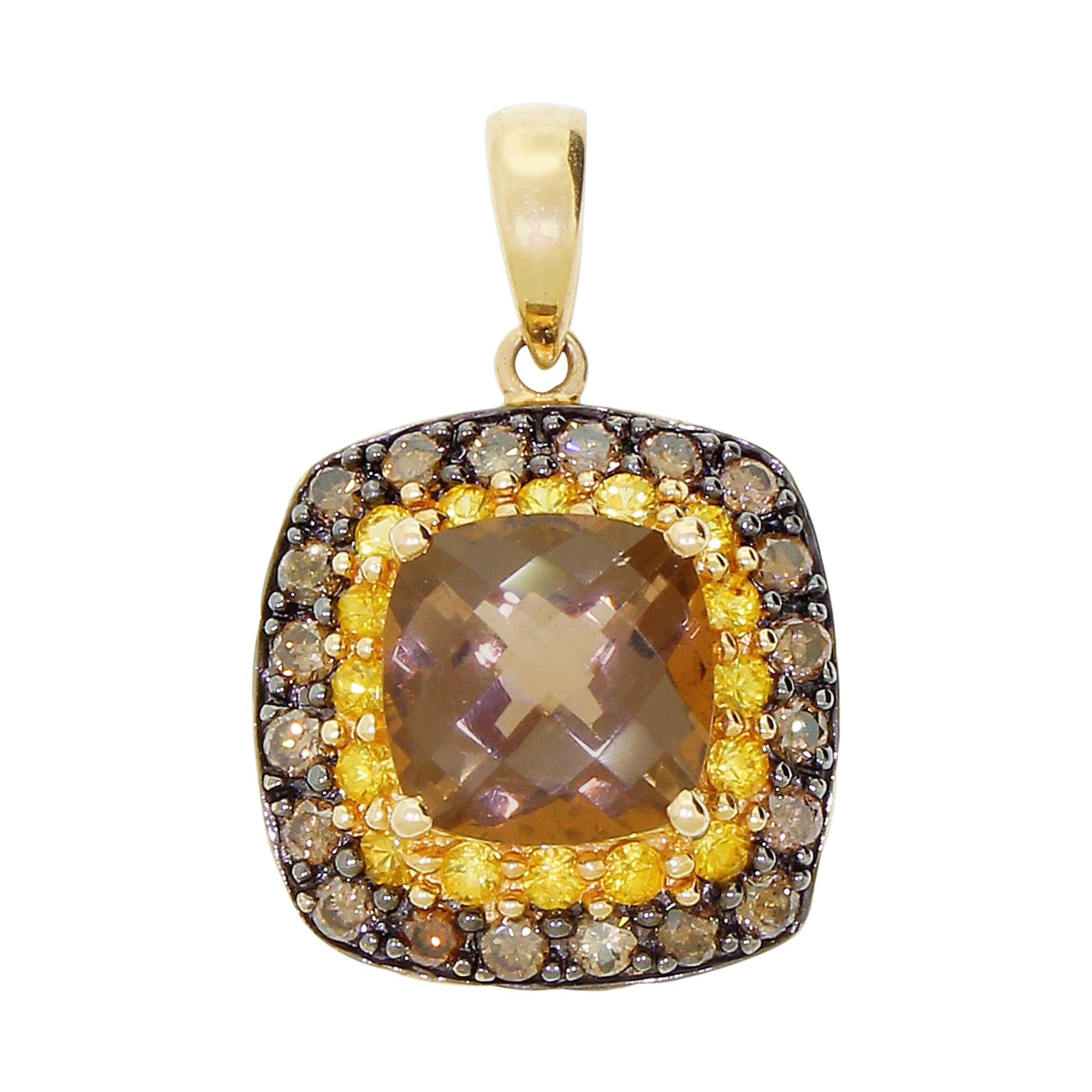 Effy BH 14 Karat Gold Pendant for Necklace Cognac Diamond Topaz and Smoky Quartz