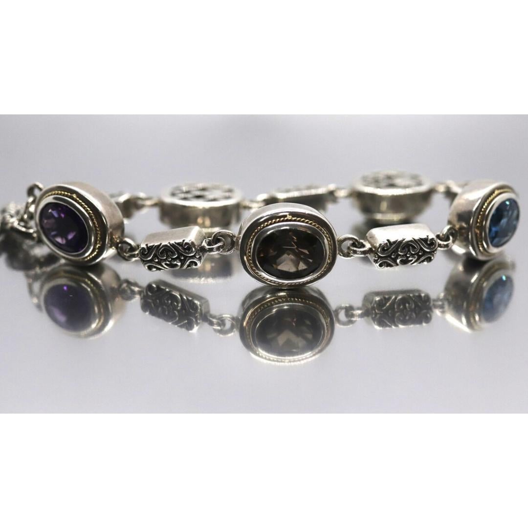 Bracciale BH di Effy. Bracciale bizantino in argento sterling 18k con più pietre preziose in vendita 1