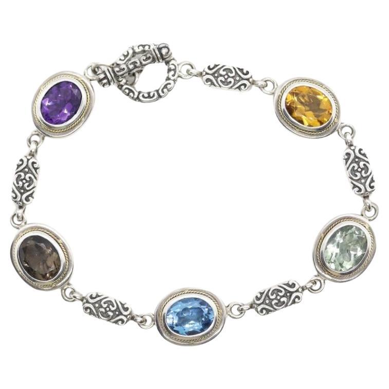 EFFY BH Bracelet. 18k Sterling Silver MULTI-Gemstone Byzantine Bracelet