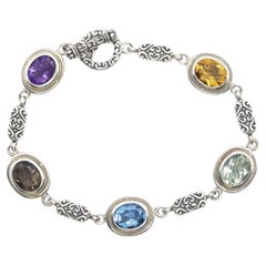EFFY BH Bracelet. 18k Sterling Silver MULTI-Gemstone Byzantine Bracelet