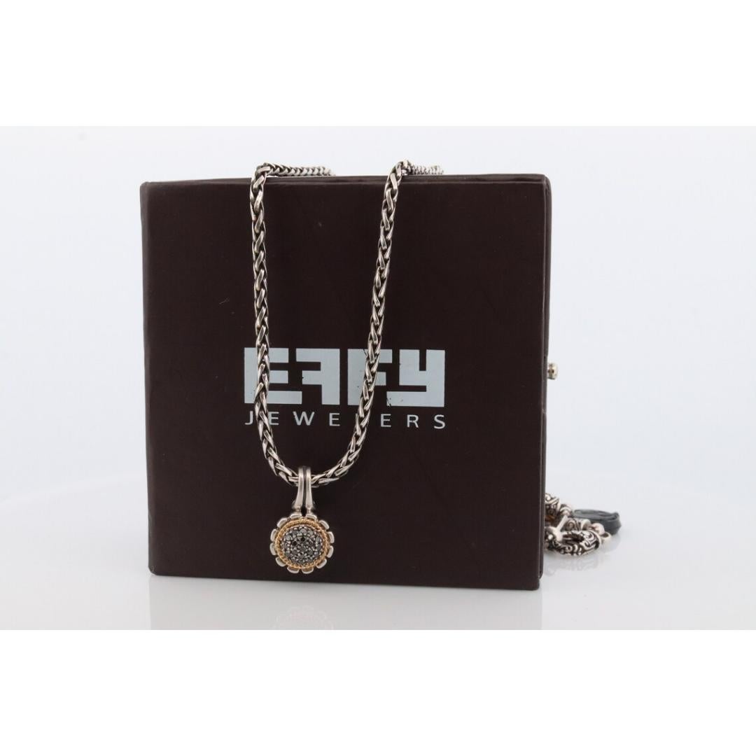 Women's EFFY BH Necklace. 18k Sterling Silver Necklace and Black Diamond Pendant For Sale
