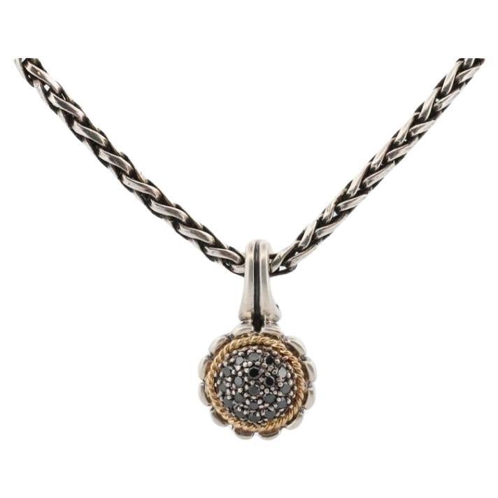 EFFY BH Necklace. 18k Sterling Silver Necklace and Black Diamond Pendant