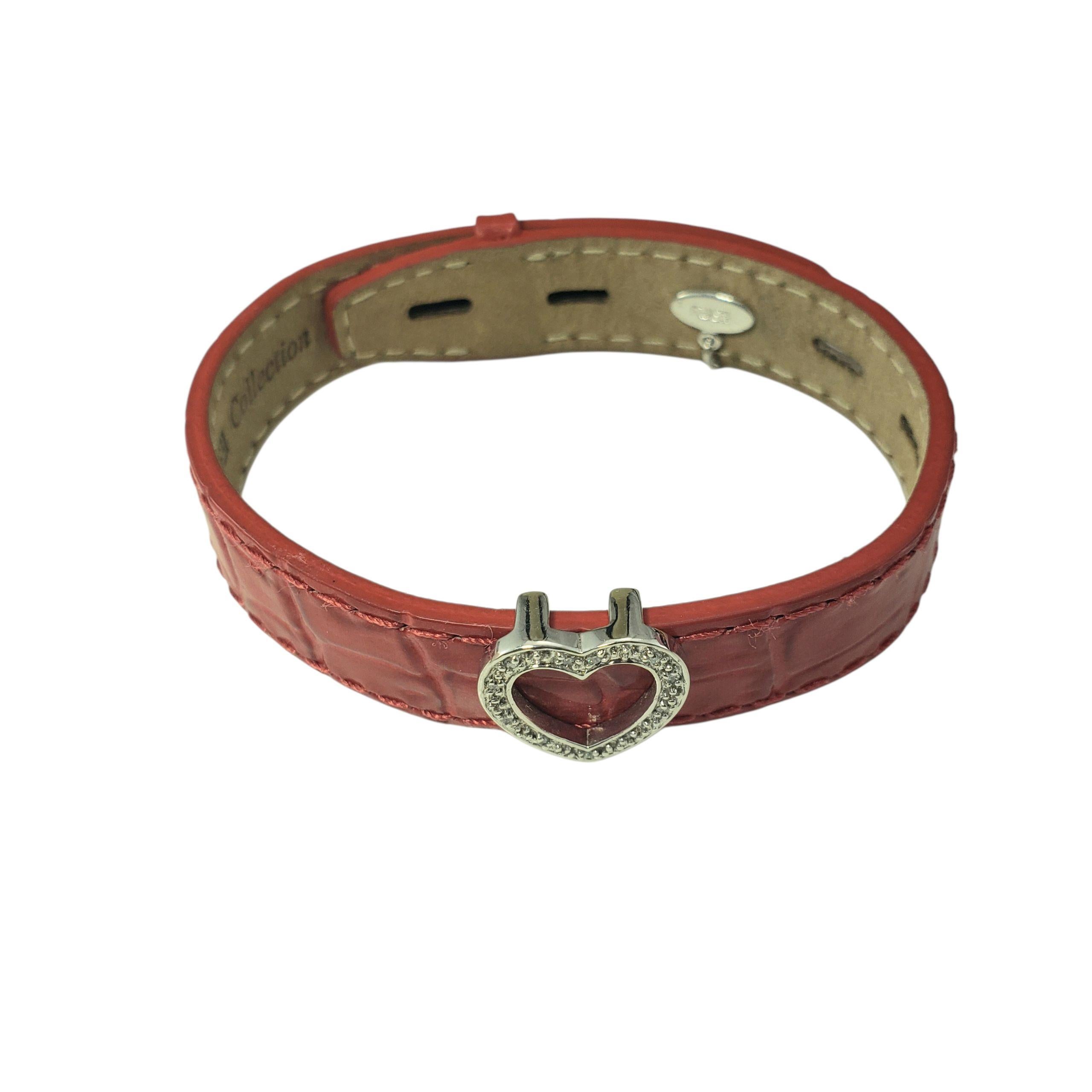 Effy Bita 14K White Gold and Diamond Heart Red Leather Bracelet-

Make a bold and romantic statement with this luxurious Bita bracelet by Effy. Featuring a vivid crocodile-embossed leather strap, this piece is centered with a gleaming open heart