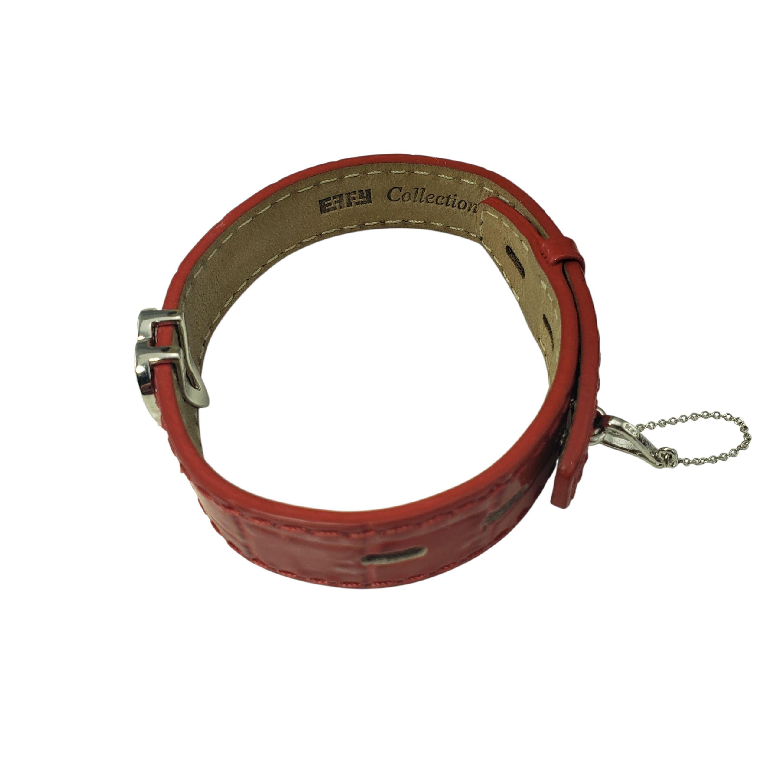 Round Cut Effy Bita 14K White Gold and Diamond Heart Red Leather Bracelet #22292 For Sale