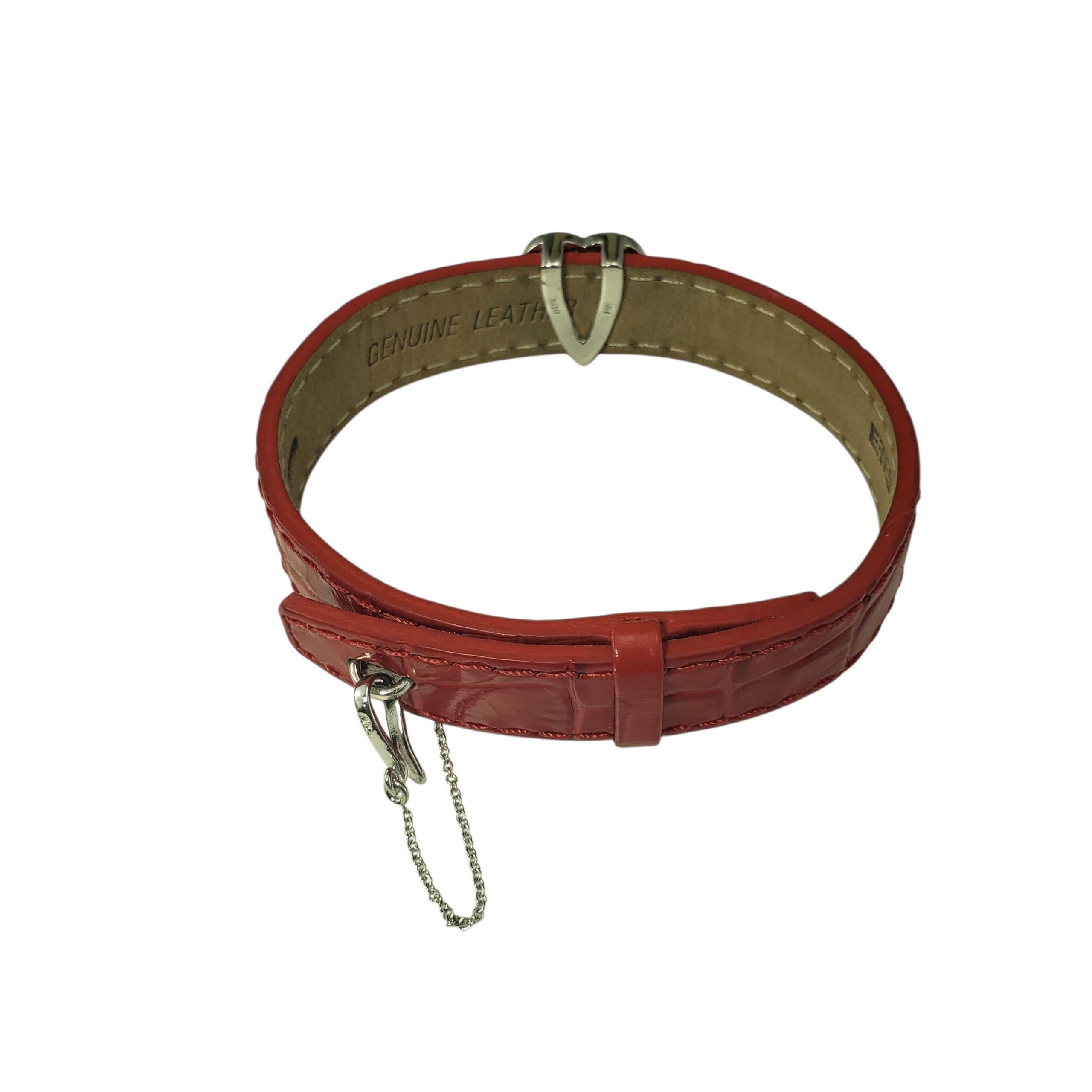 Women's Effy Bita 14K White Gold and Diamond Heart Red Leather Bracelet #22292 For Sale