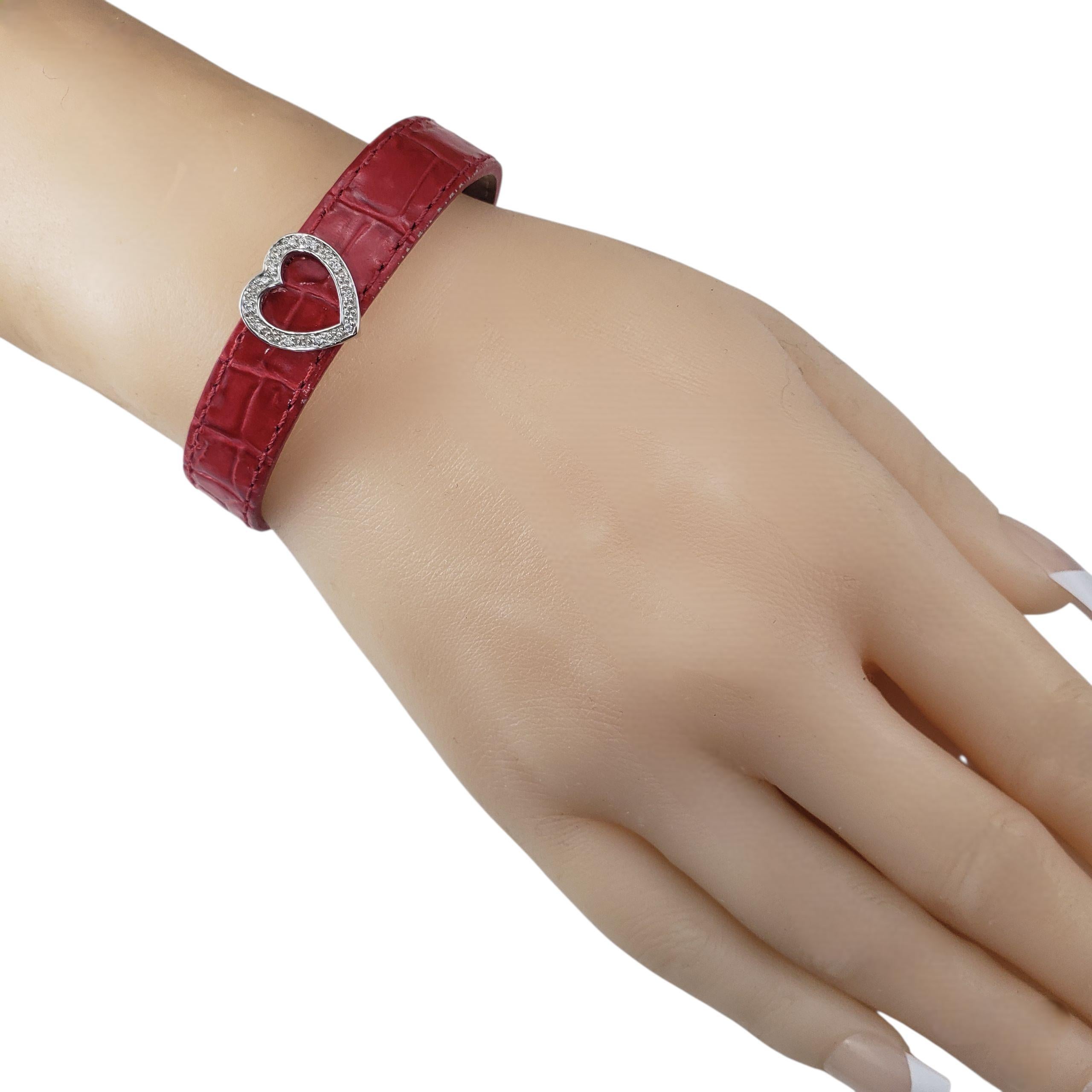 Effy Bita 14K White Gold and Diamond Heart Red Leather Bracelet #22292 For Sale 3