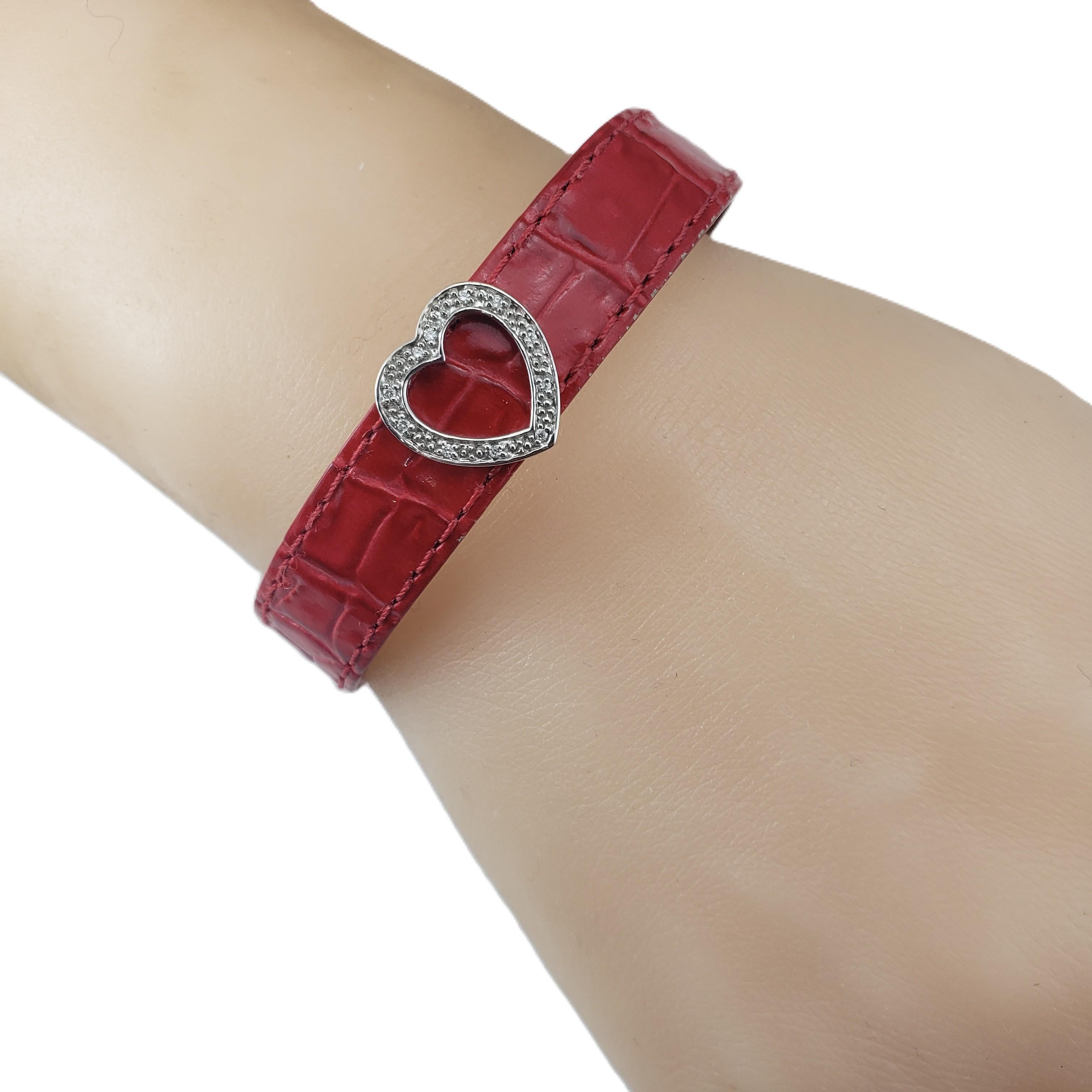 Effy Bita 14K White Gold and Diamond Heart Red Leather Bracelet #22292 For Sale 4