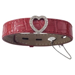 Effy Bita 14K White Gold and Diamond Heart Red Leather Bracelet #22292