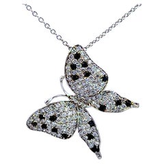 EFFY Black and White Diamond Butterfly Necklace 14K White Gold