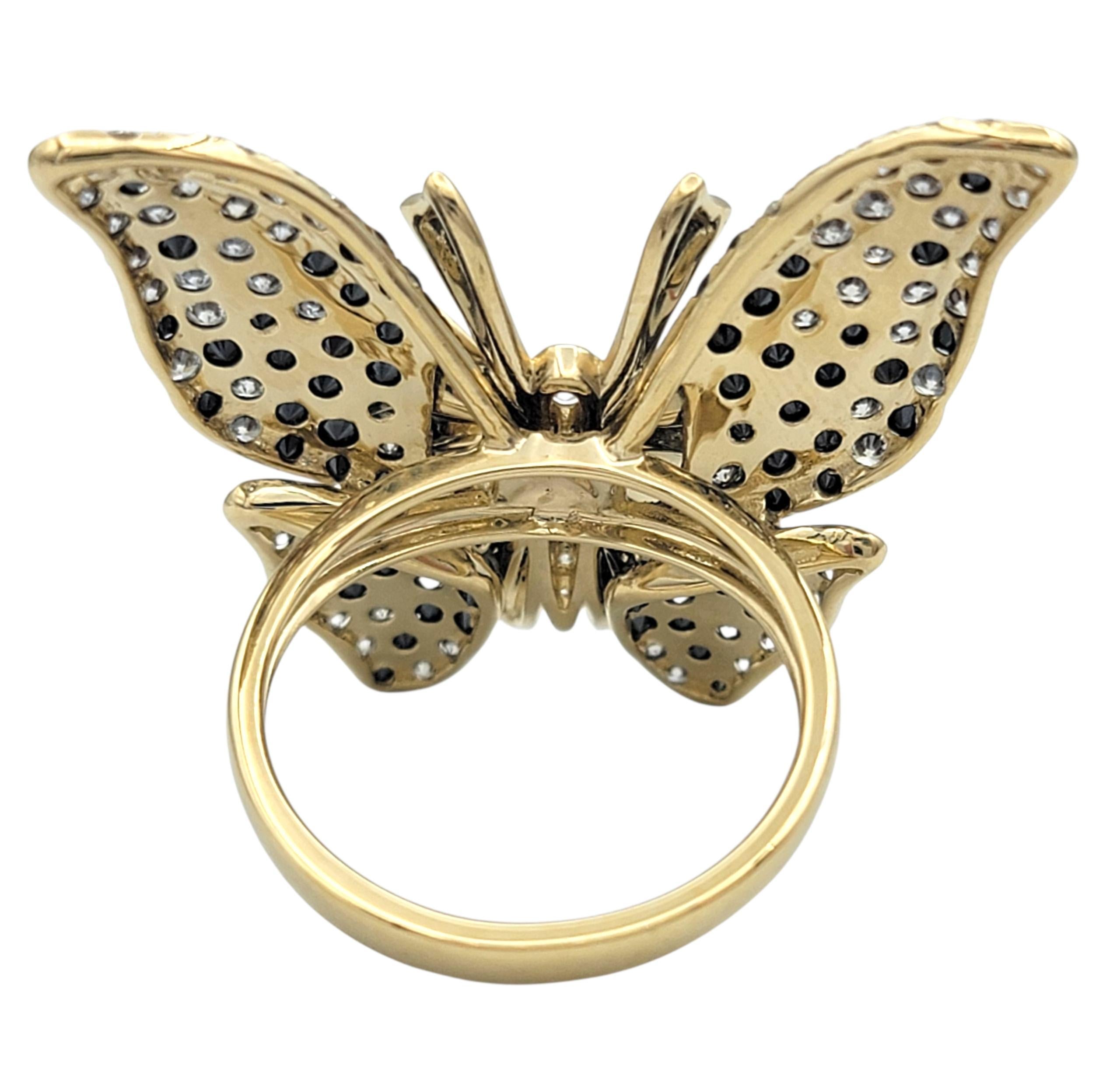Effy - Bague cocktail papillon en or jaune 14 carats avec diamants noirs et blancs Pour femmes en vente