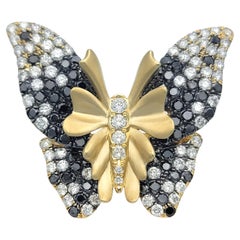 Effy Black and White Diamond Large Butterfly Cocktail Ring 14 Karat Yellow Gold