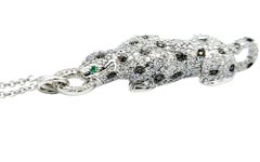 EFFY Black and White Pavé Diamond Panther Pedant Necklace 14 Karat White Gold