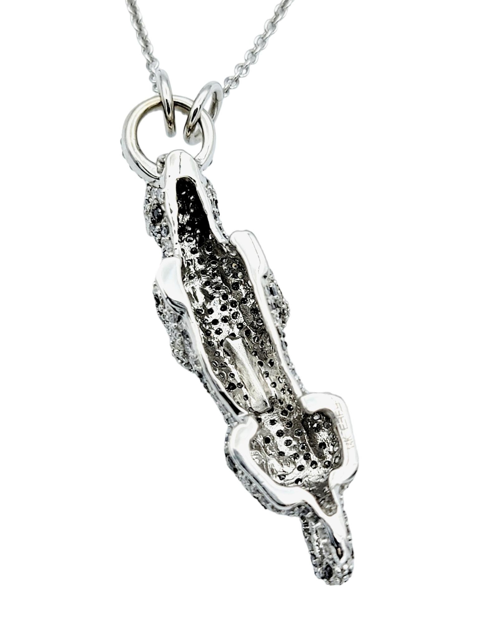 EFFY Black and White Pave Diamond Panther Vertical Pedant Necklace 14K Gold In Good Condition For Sale In Scottsdale, AZ