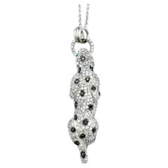 EFFY Black and White Pave Diamond Panther Vertical Pedant Necklace 14K Gold