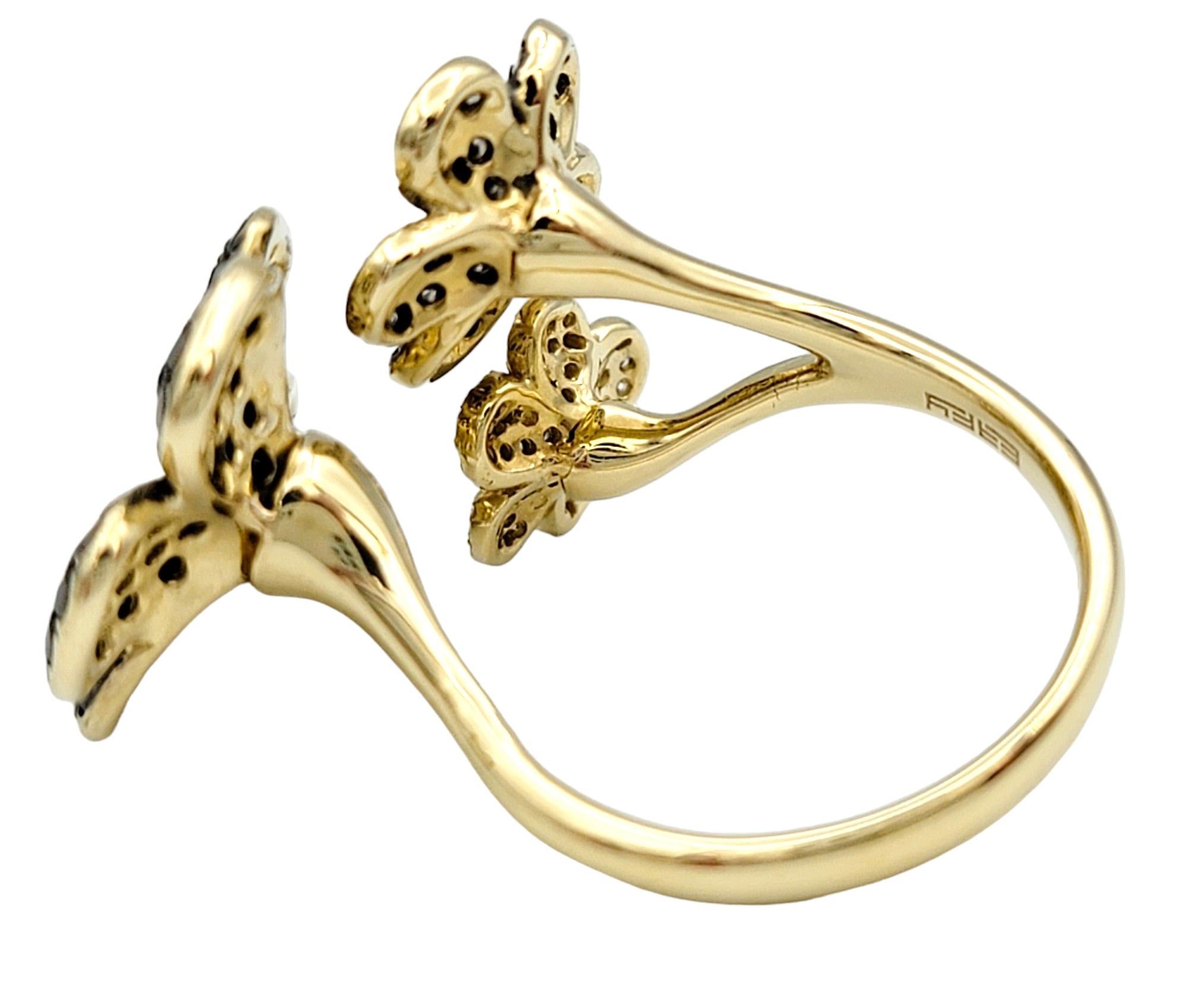 Round Cut Effy Black, Brown and White Diamond Flower Cocktail Ring in 14 Karat Yellow Gold For Sale