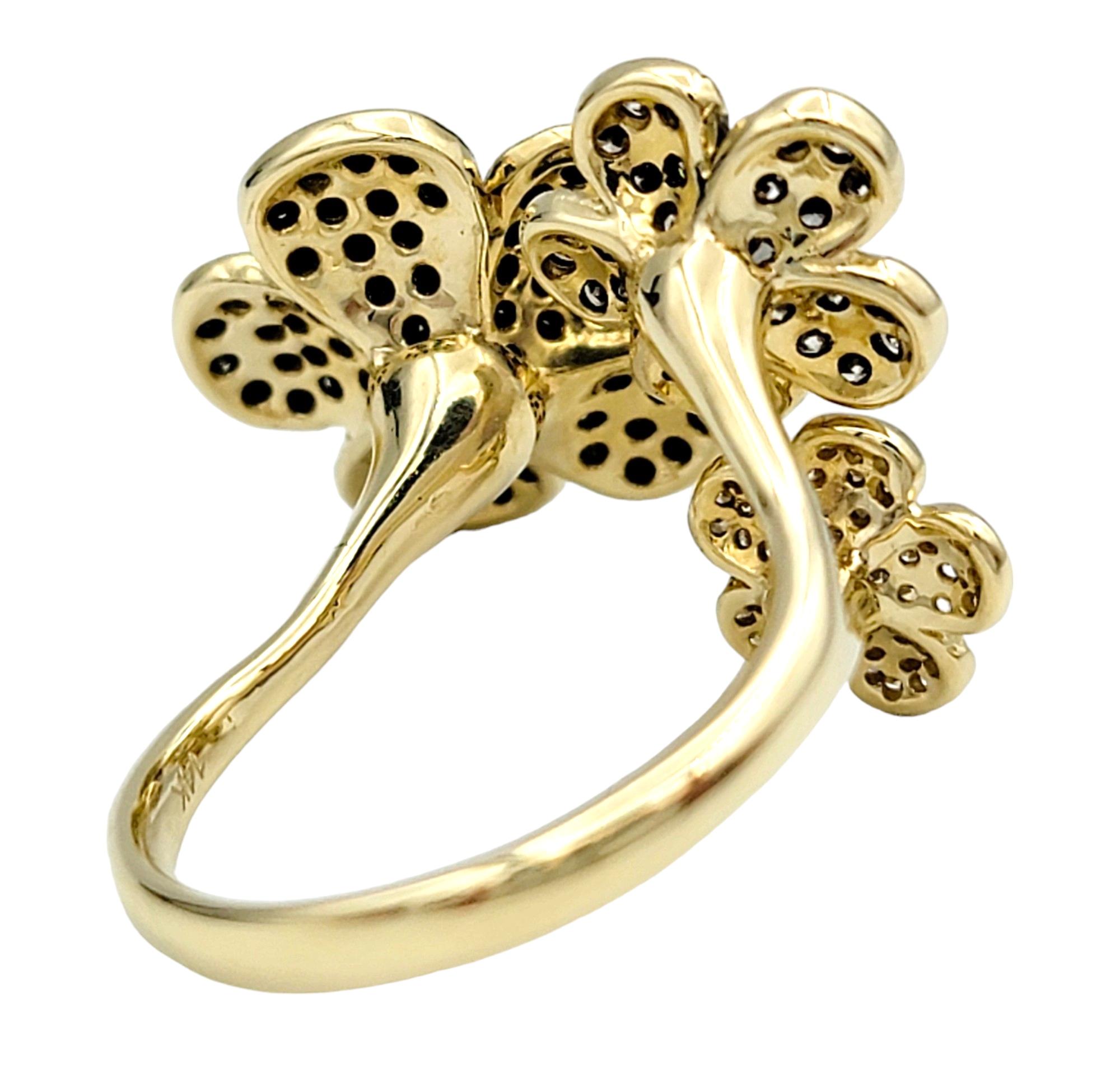 Effy Black, Brown and White Diamond Flower Cocktail Ring in 14 Karat Yellow Gold In Good Condition For Sale In Scottsdale, AZ